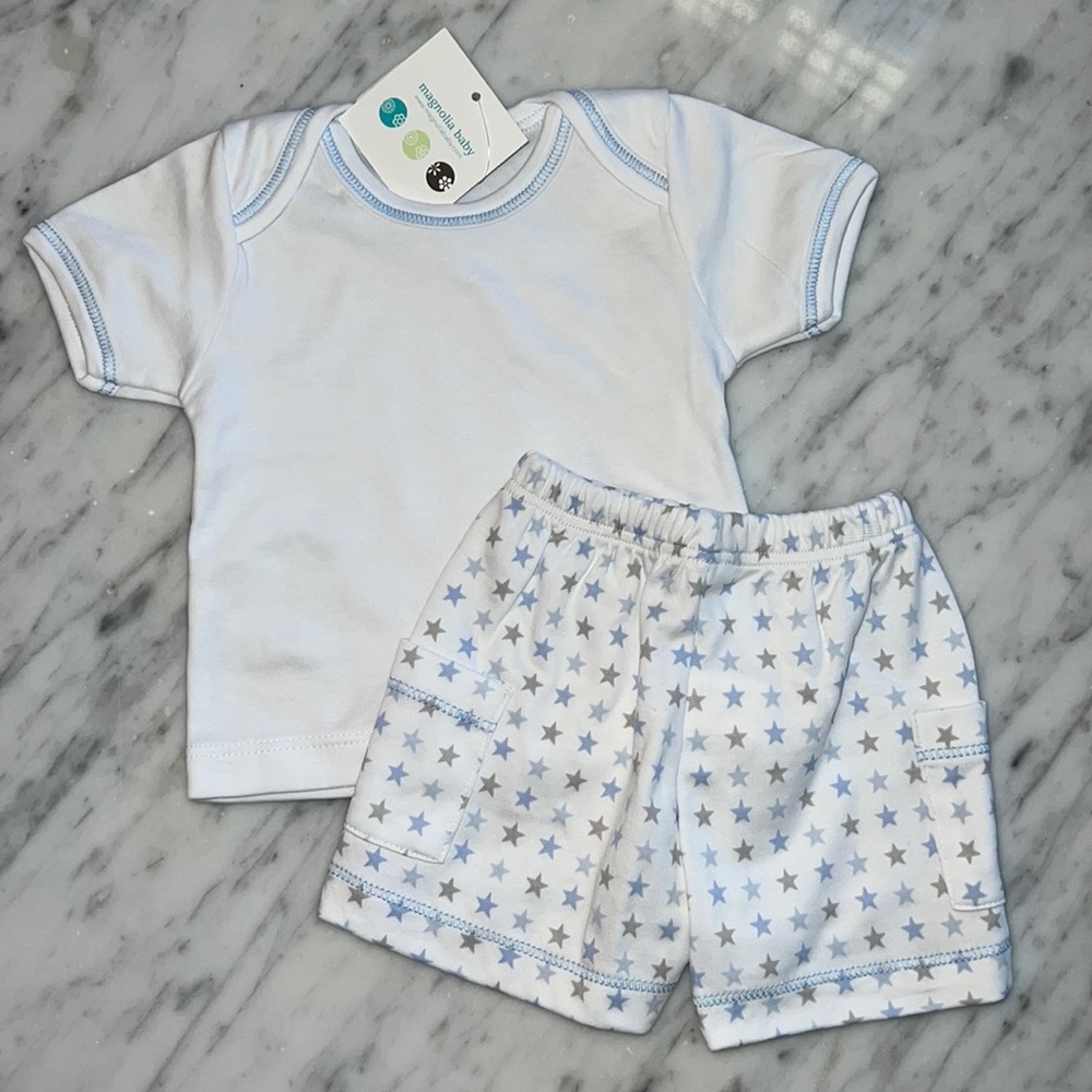 New Magnolia Baby Star Print Short and White Top Set